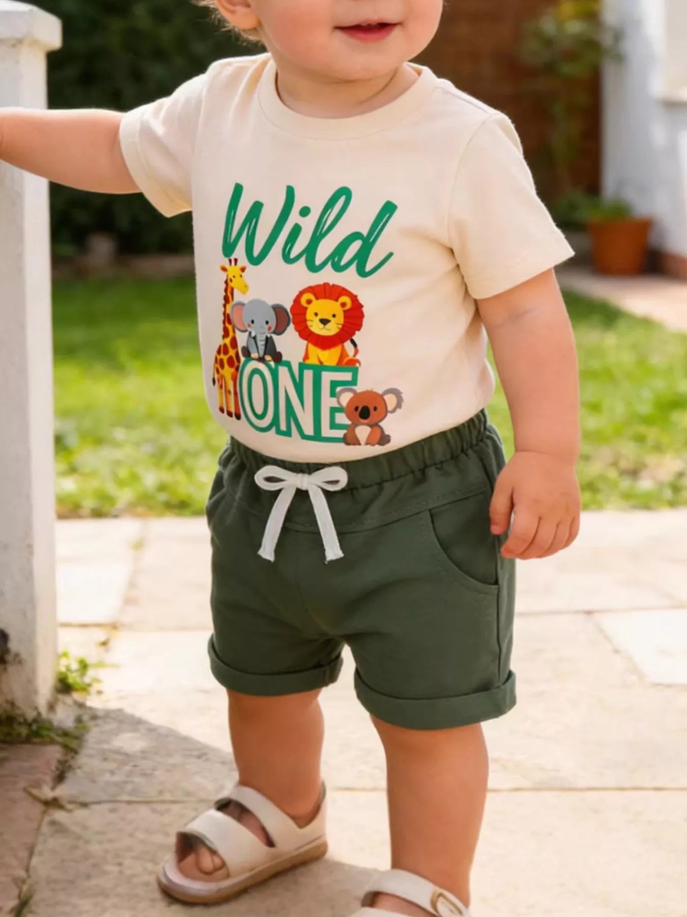 Children's Graphic Round Neck Tee and Shorts Set