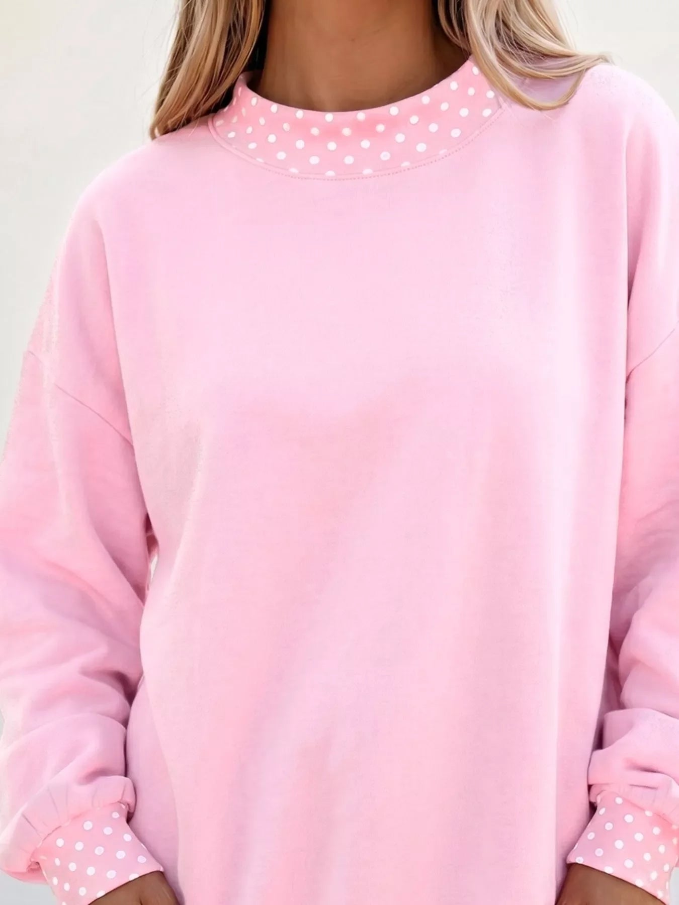 Polka Dot Trim Casual Sweatshirt