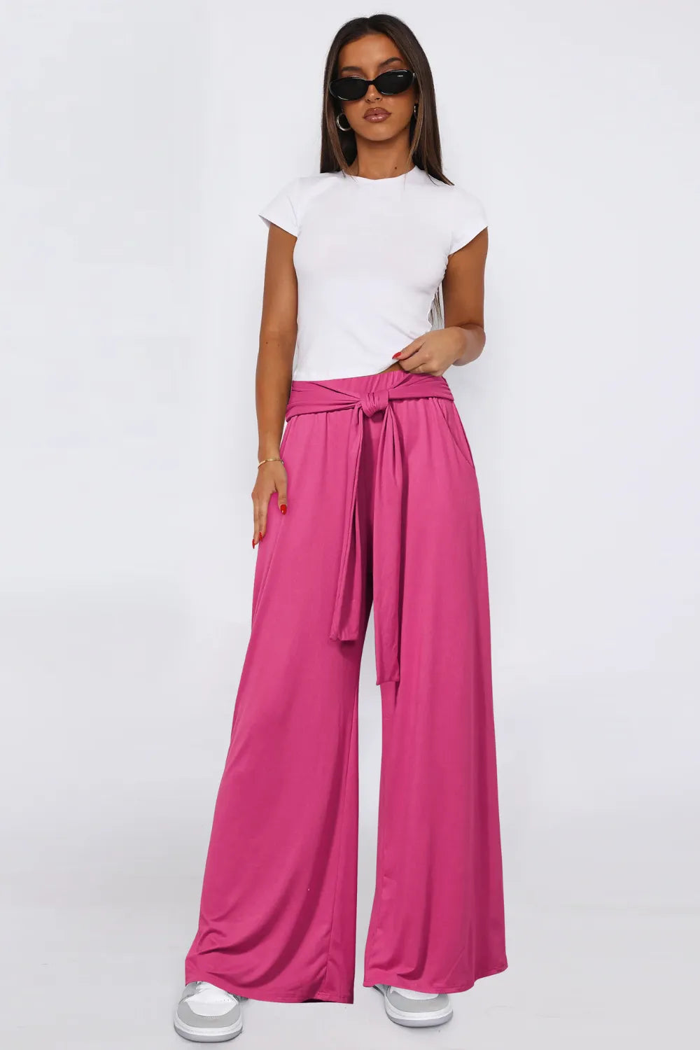 Tied Wide Leg Pants with Pockets