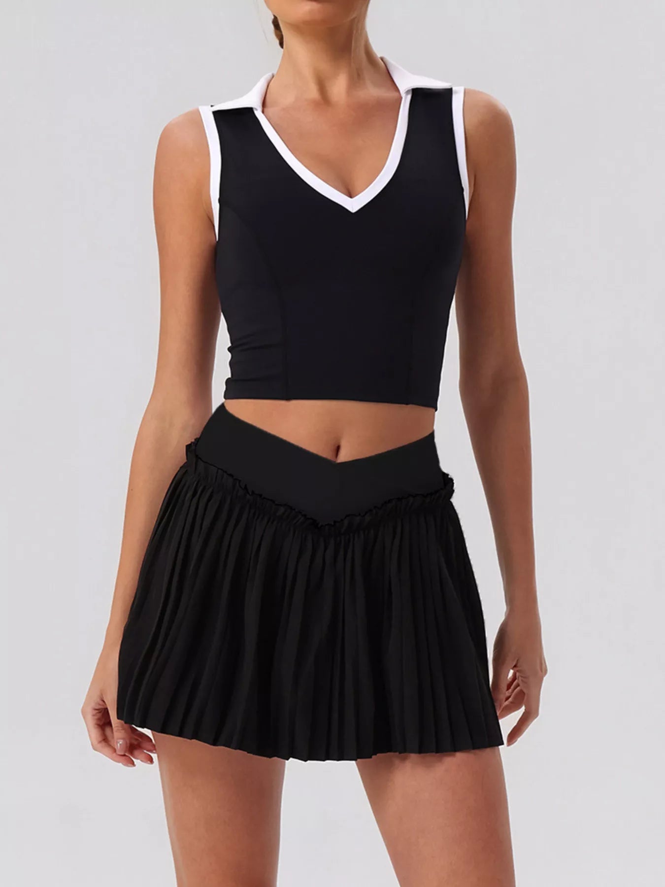 Sleeveless Top and Pleated Skirt Active Set