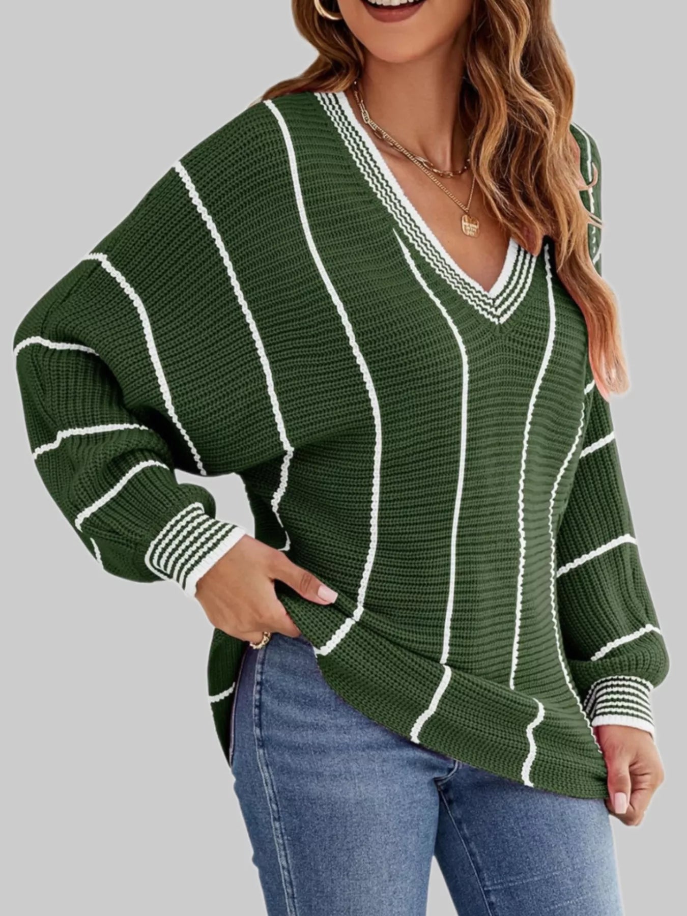 V-Neck Striped Contrast Sweater