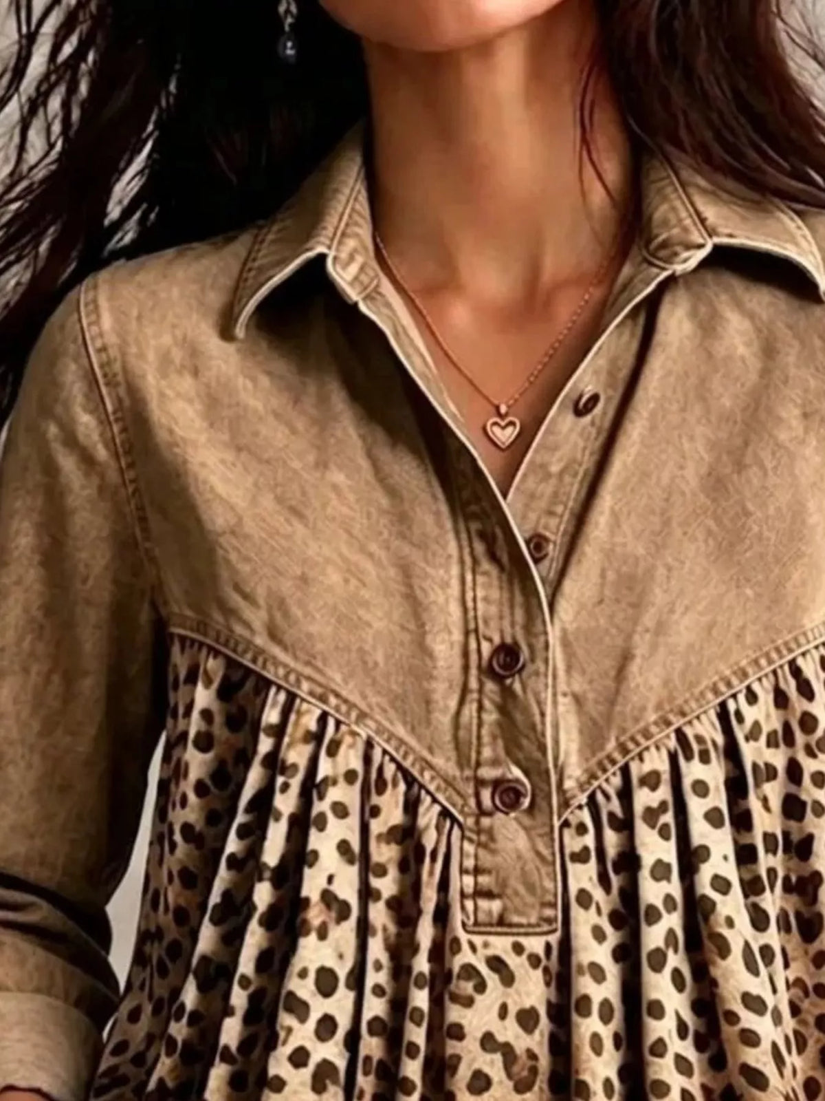 Full Size Leopard Button Detail Blouse Plus Size