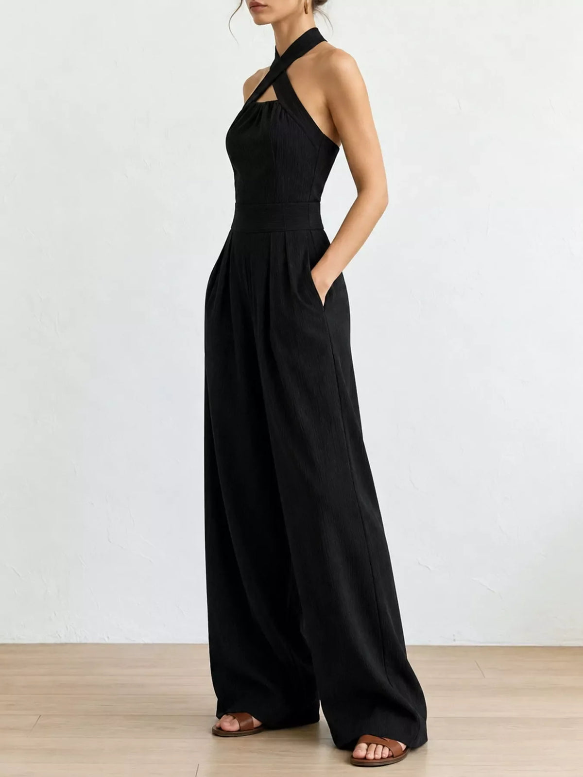 Full Size Halter Neck Wide-Leg Jumpsuit Plus Size