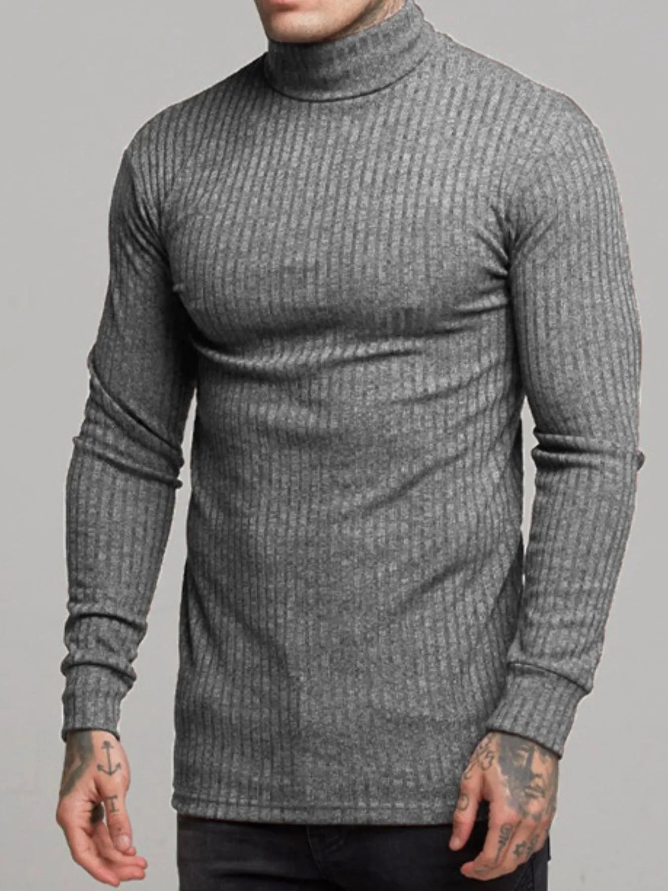Men's Ribbed Turtleneck Long Sleeve Sweater