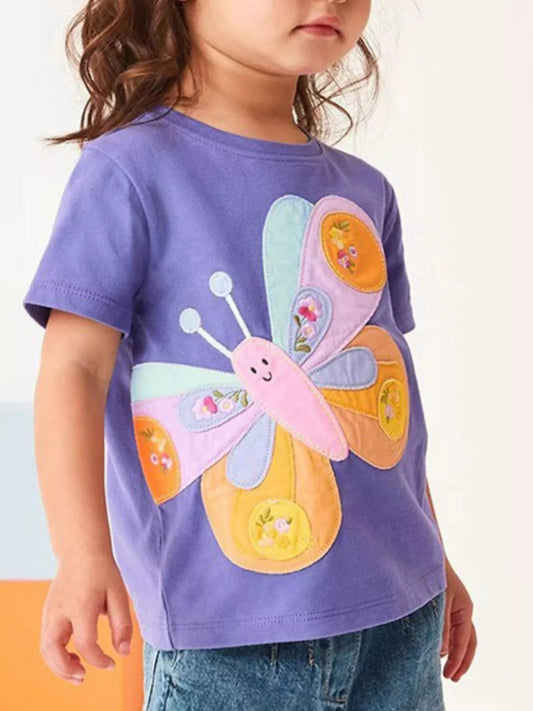 Children's Butterfly Embroidered Short Sleeve T-Shirt