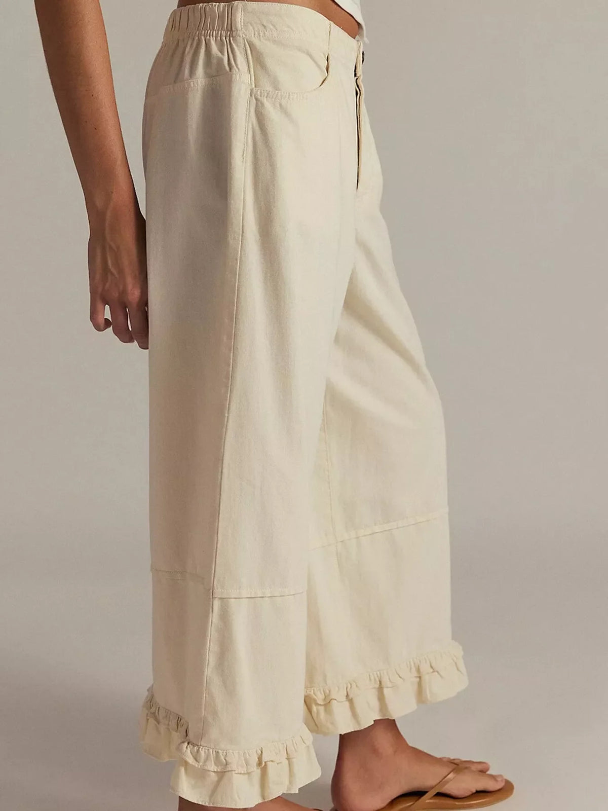 Wide-Leg Ruffle Hem Jeans
