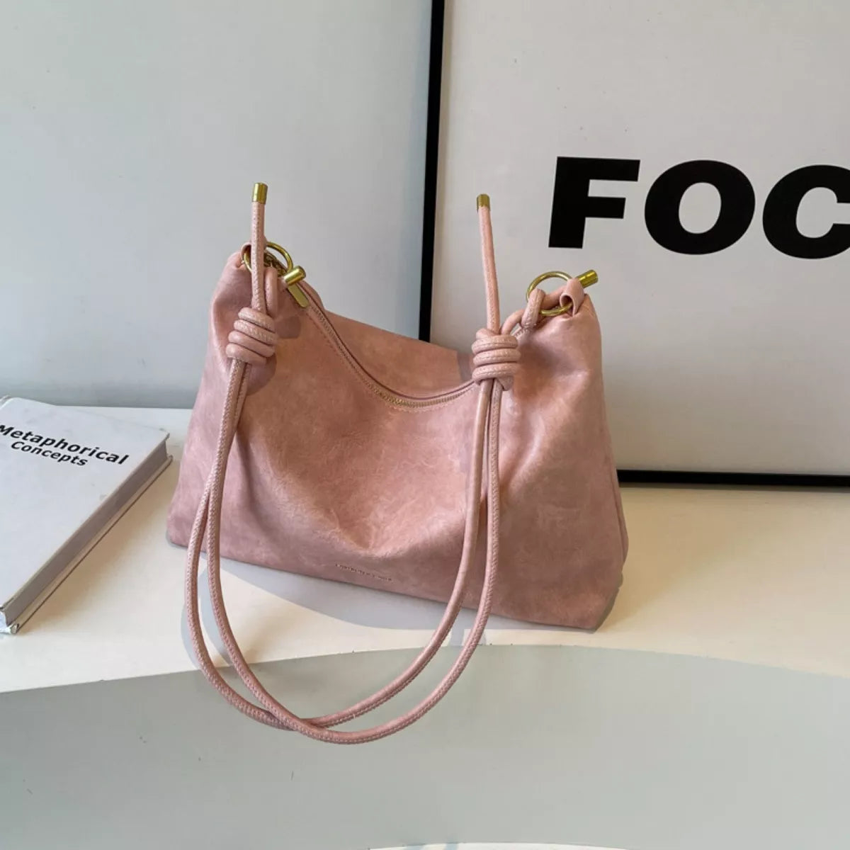 Knotted Strap Leather Handbag