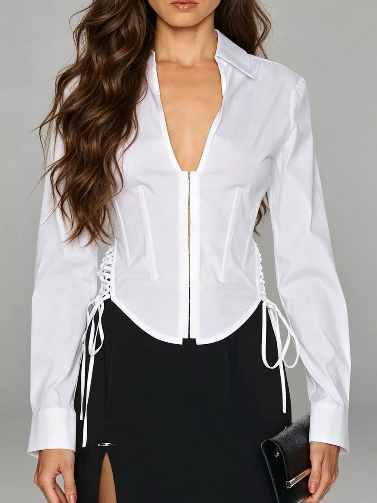 Corset-Style Blouse with Side Lace-Up Detail