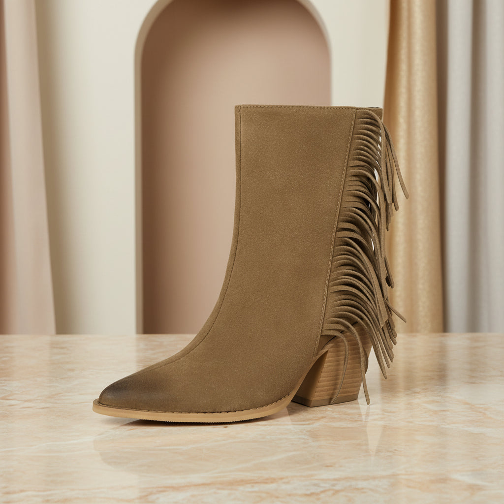 Women's Western Fringe Ankle Boots | Pointed Toe Chunky Heel