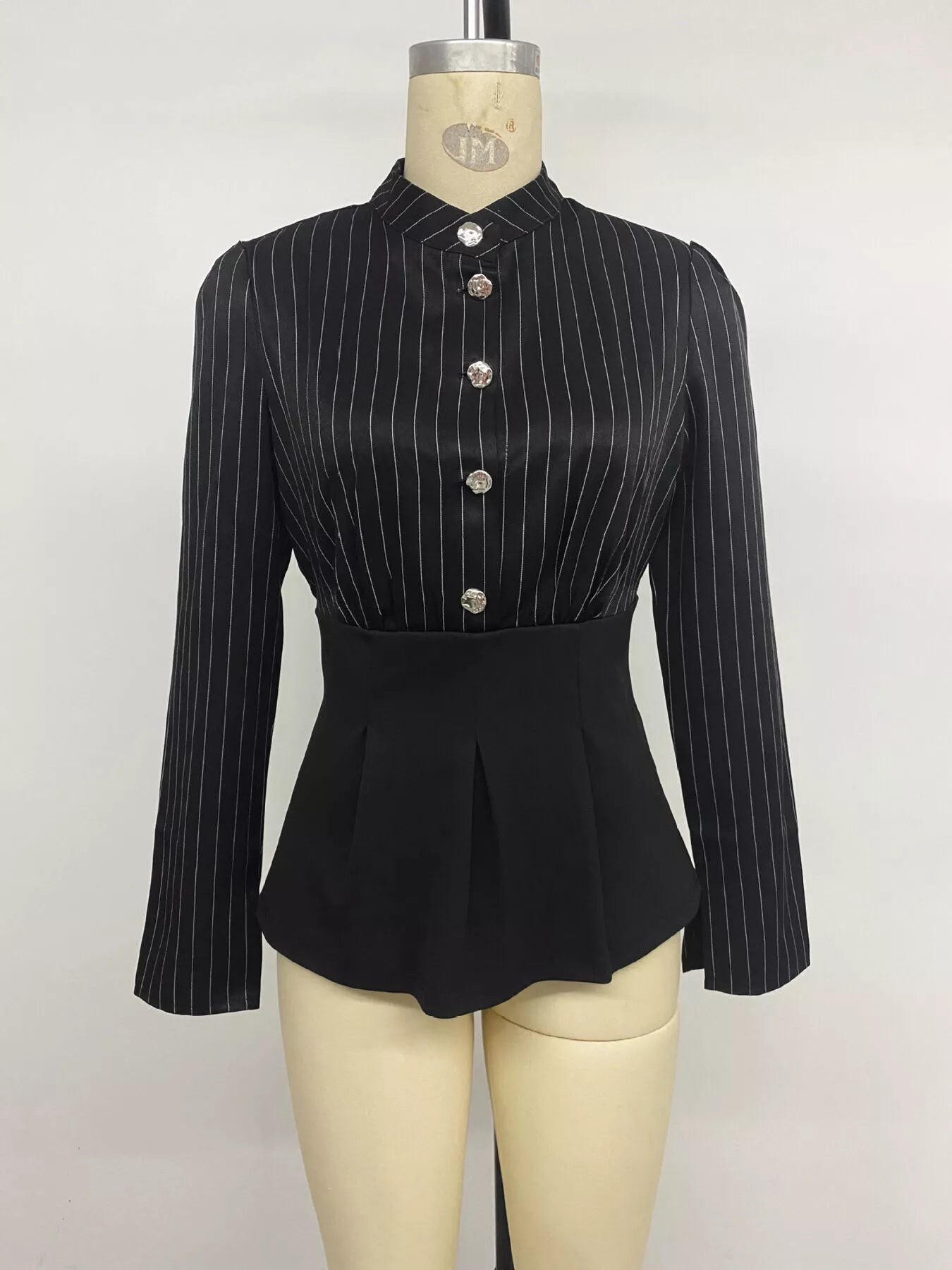 Striped Long Sleeve Peplum Blouse