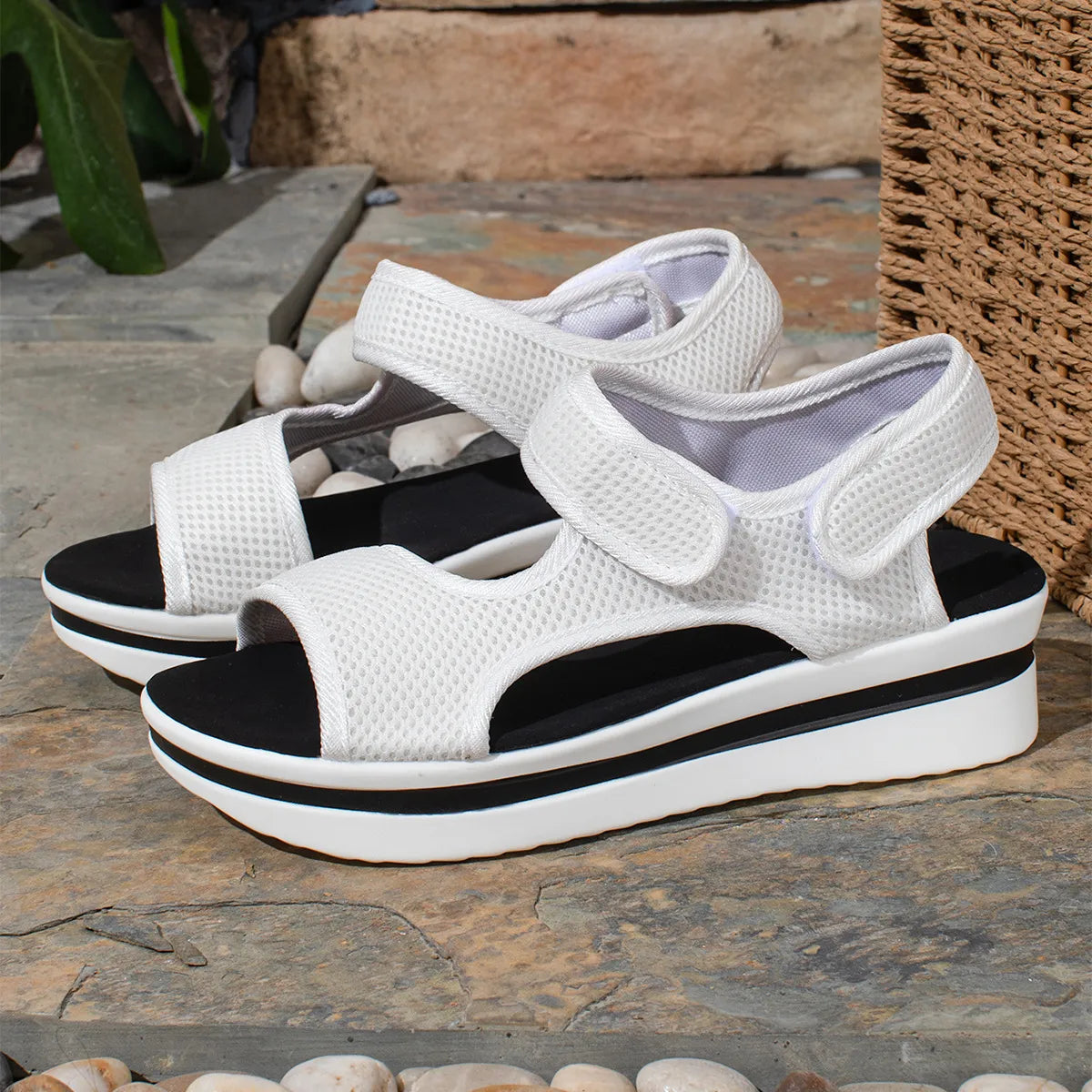 Mesh Open Toe Platform Sandals