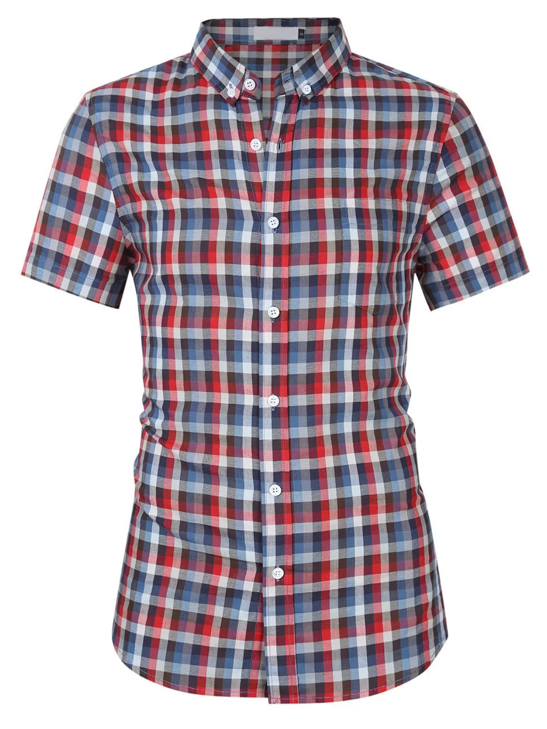 Men's Plaid Collared Neck Short Sleeve Shirt