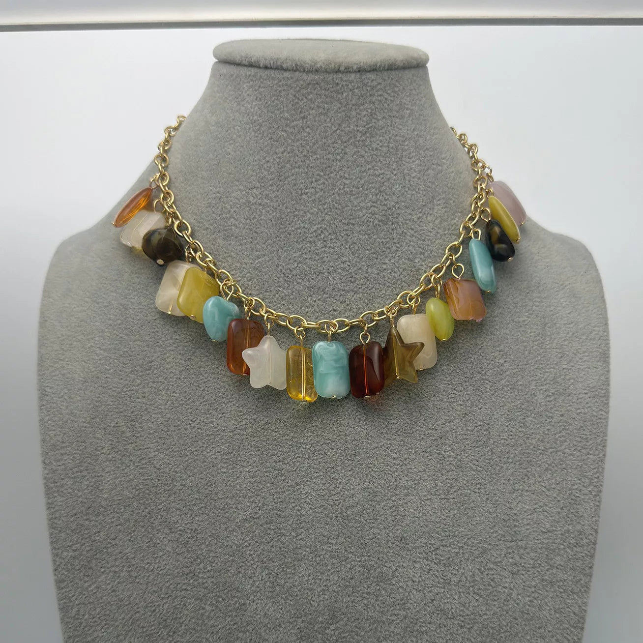 Bohemian Multi-Color Gemstone Charm Necklace