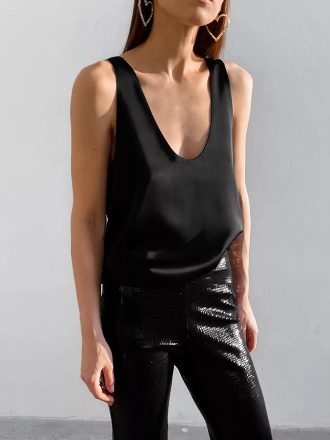 Satin Deep V-Neck Tank