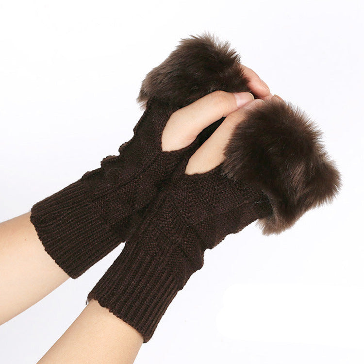 Knitted Gloves Fur Mid Length Half Finger Computer Gloves - Keeps Hands Warm With Soft Acrylic