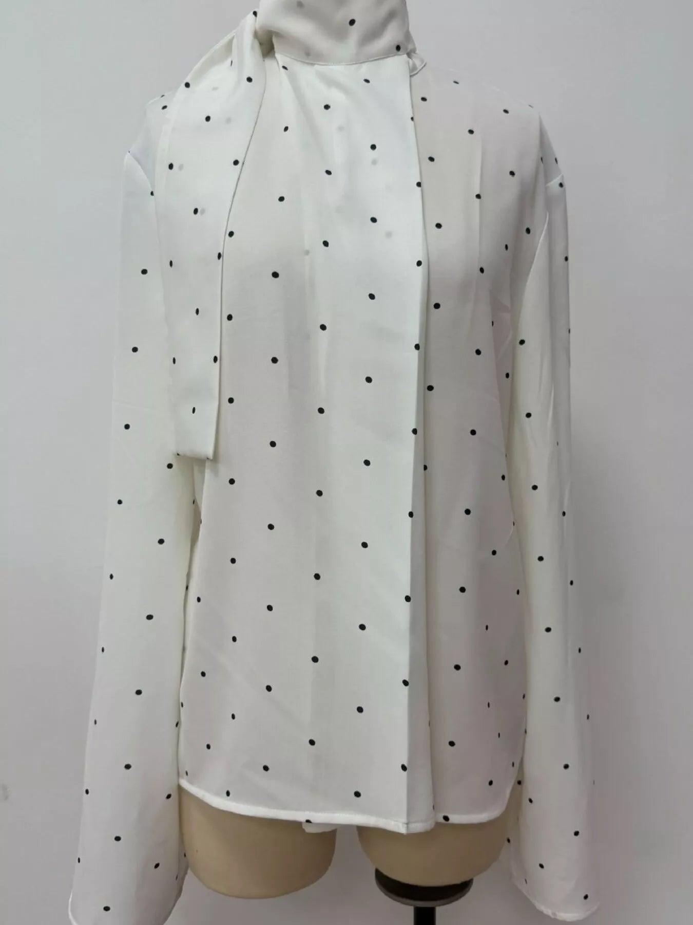Polka Dot Silk Blouse with Scarf Neck Tie