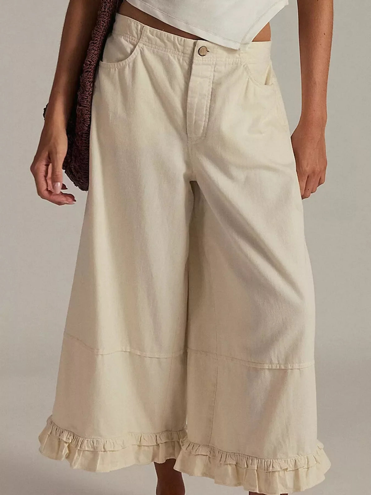 Wide-Leg Ruffle Hem Jeans