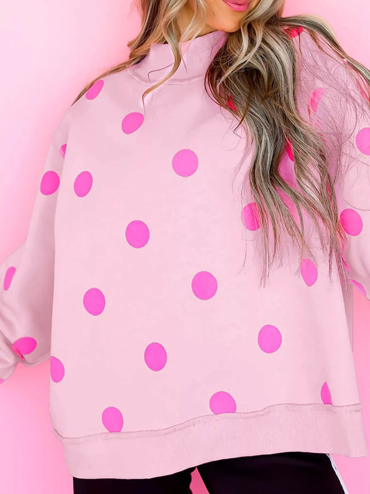 Polka Dot Mock Neck Oversized Sweatshirt