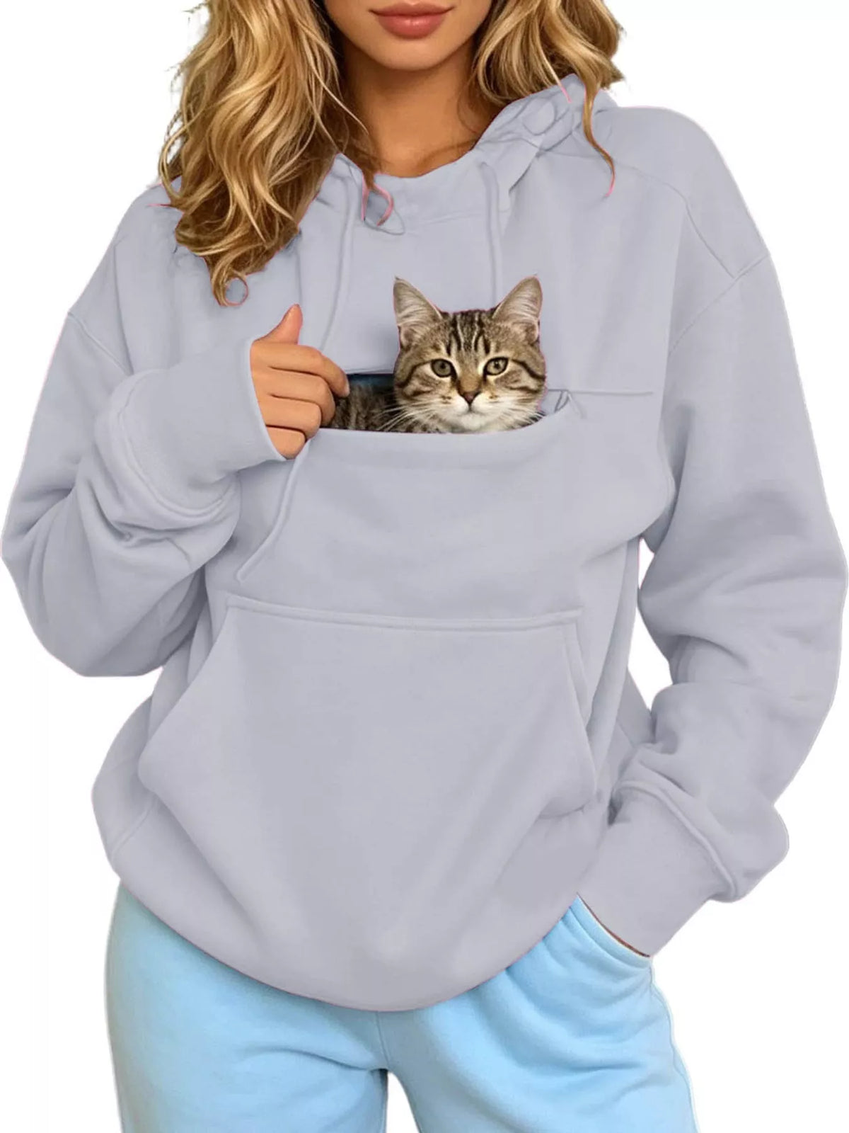 Full Size Cat Pouch Drawstring Hoodie Plus Size