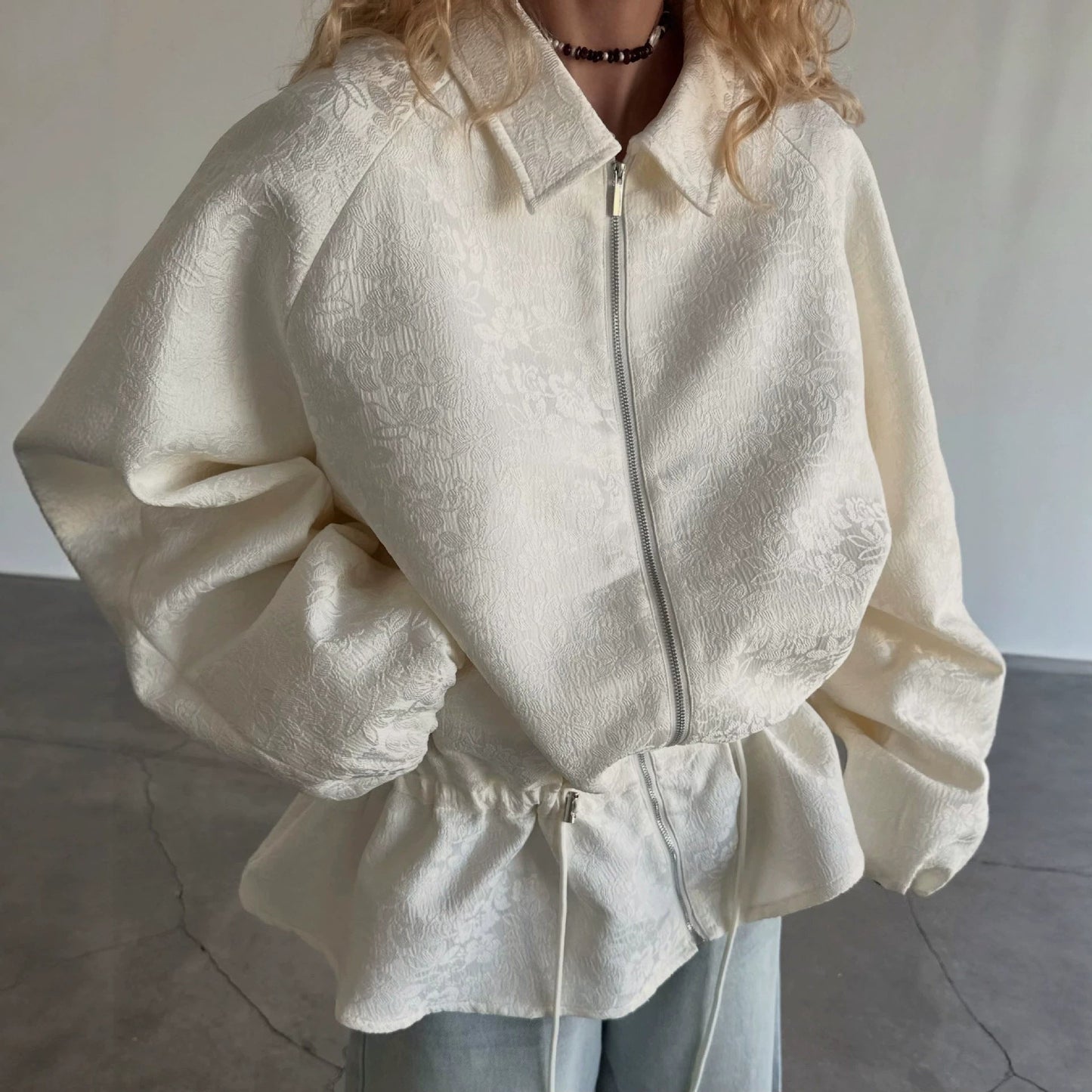 Long Sleeve Zip-Up Cropped Jacket with Turn-Down Collar