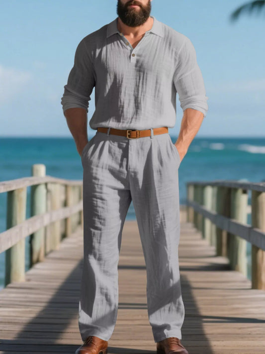 Men's Full Size Long Sleeve Top and Pants Set Plus Size