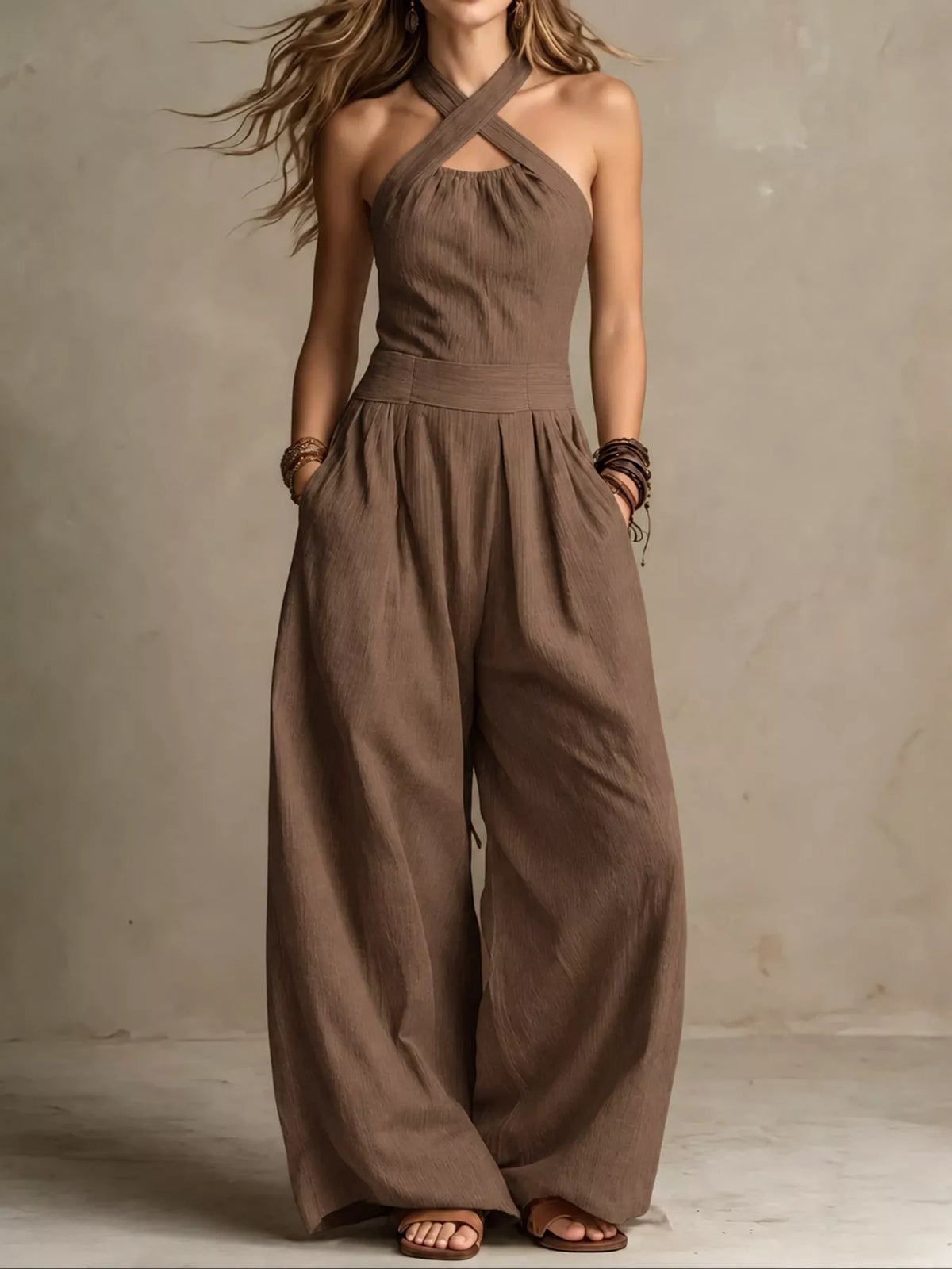 Full Size Halter Neck Wide-Leg Jumpsuit Plus Size