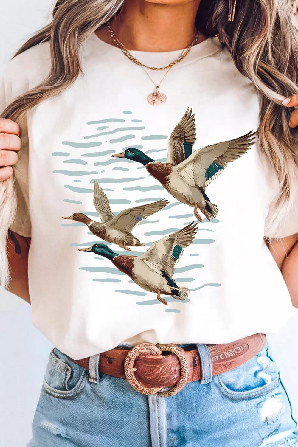 Full Size Western Mallard Lake Graphic Casual T‑Shirt Plus Size