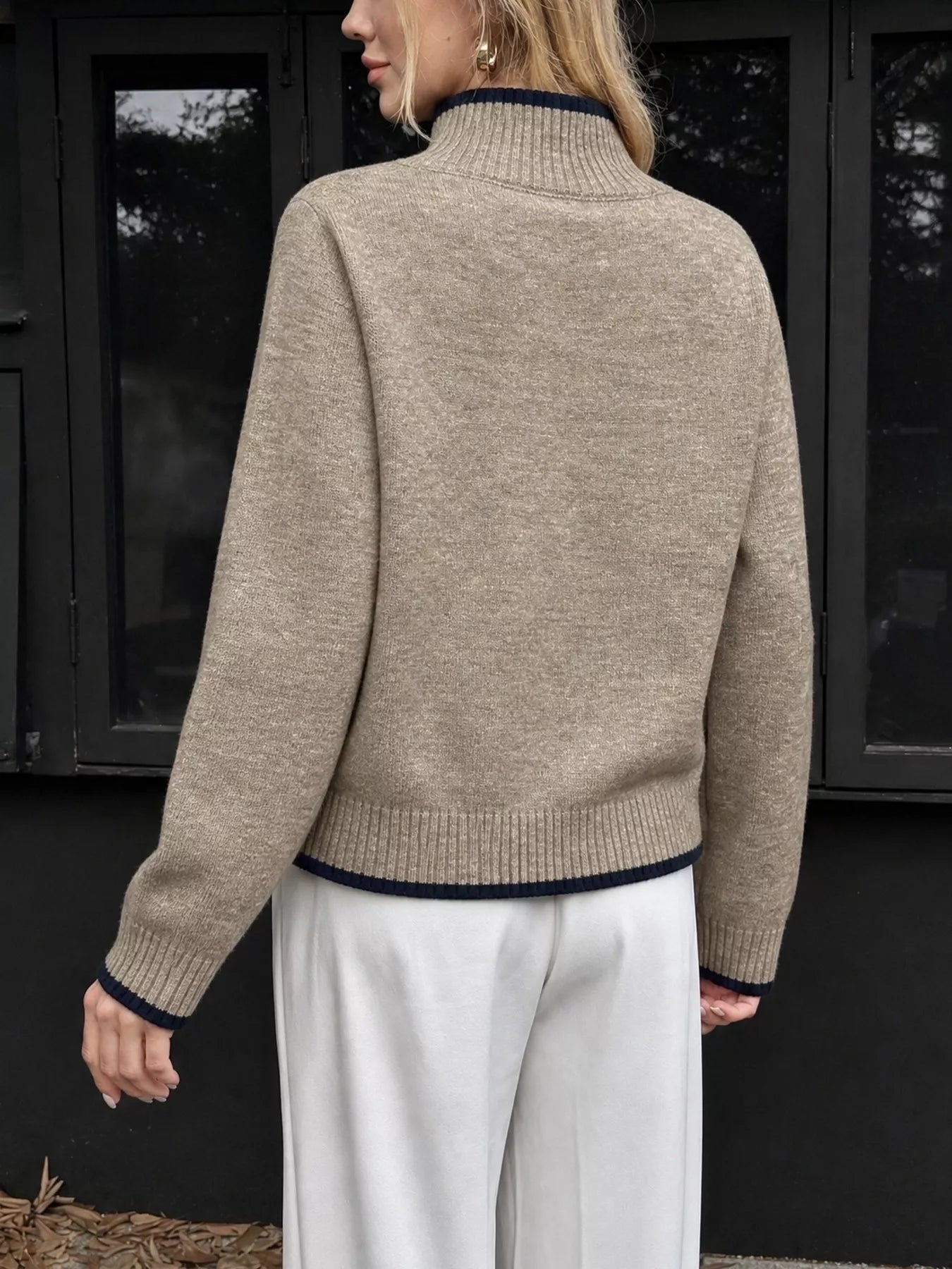 Cozy Mock Neck Sweater with Contrast Trim