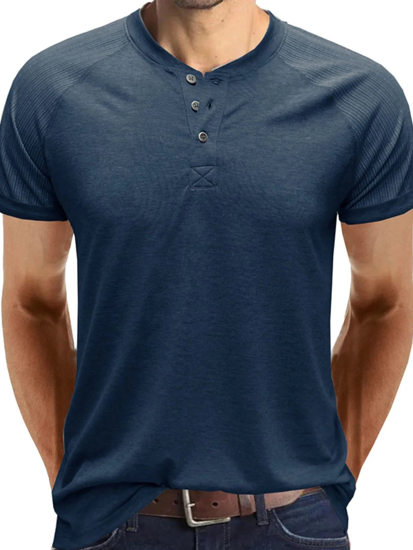 Men's Short Sleeve Henley Button Top