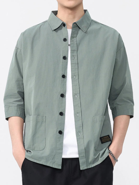 Men's Plus Size Button Up 3/4 Sleeve Shirt