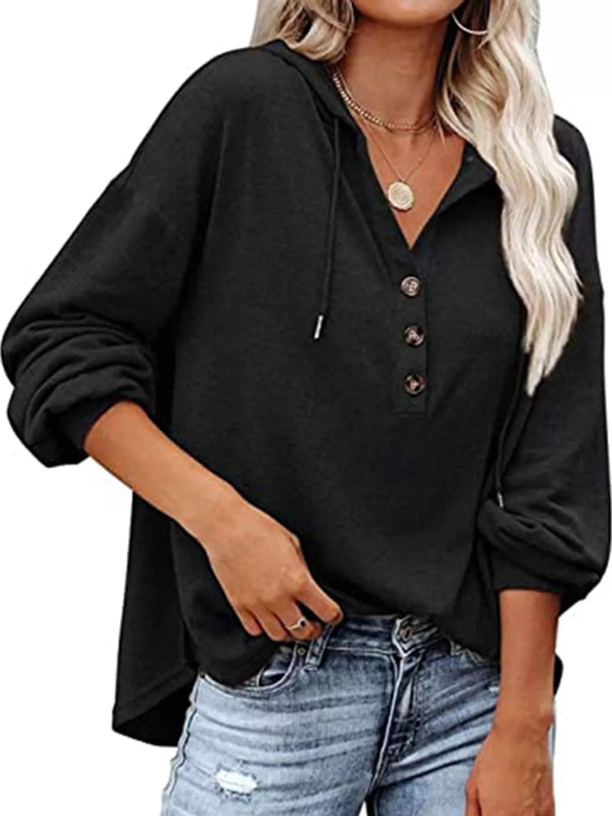 Drawstring Dropped Shoulder Hoodie