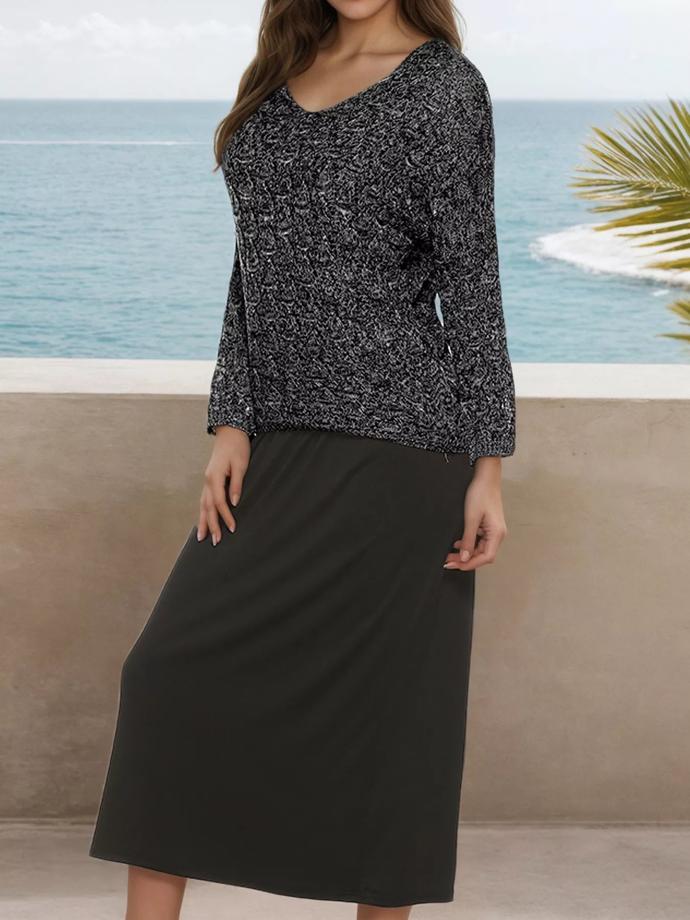 V-Neck Textured Knit Top