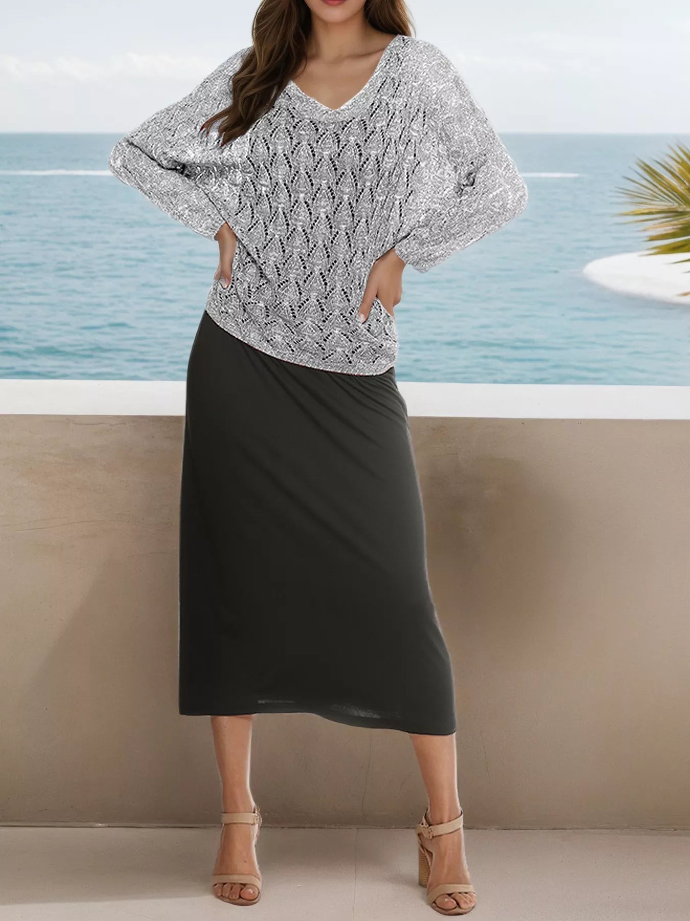 V-Neck Textured Knit Top