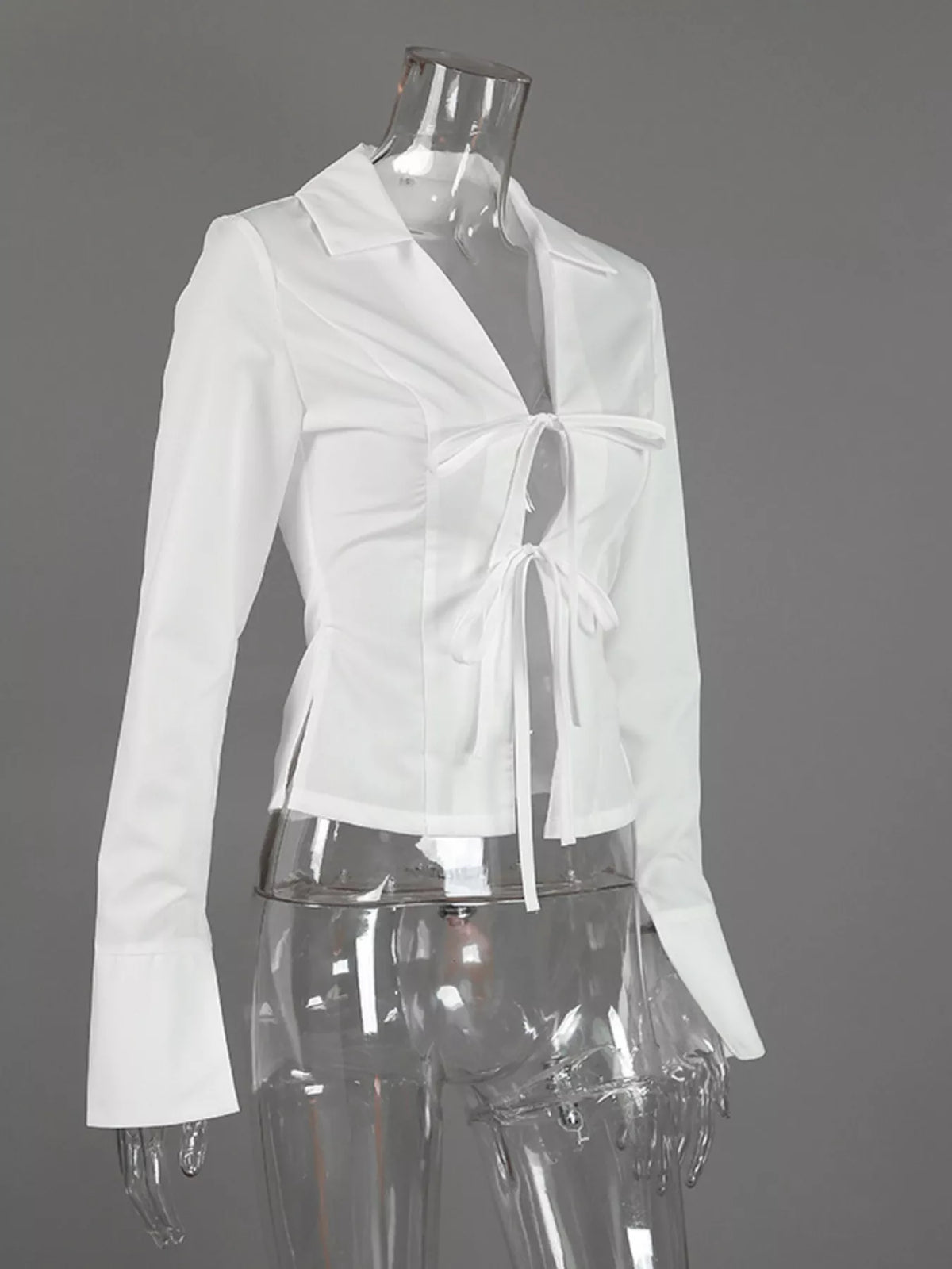 Slim-Fit Tie Front Long Sleeve Shirt