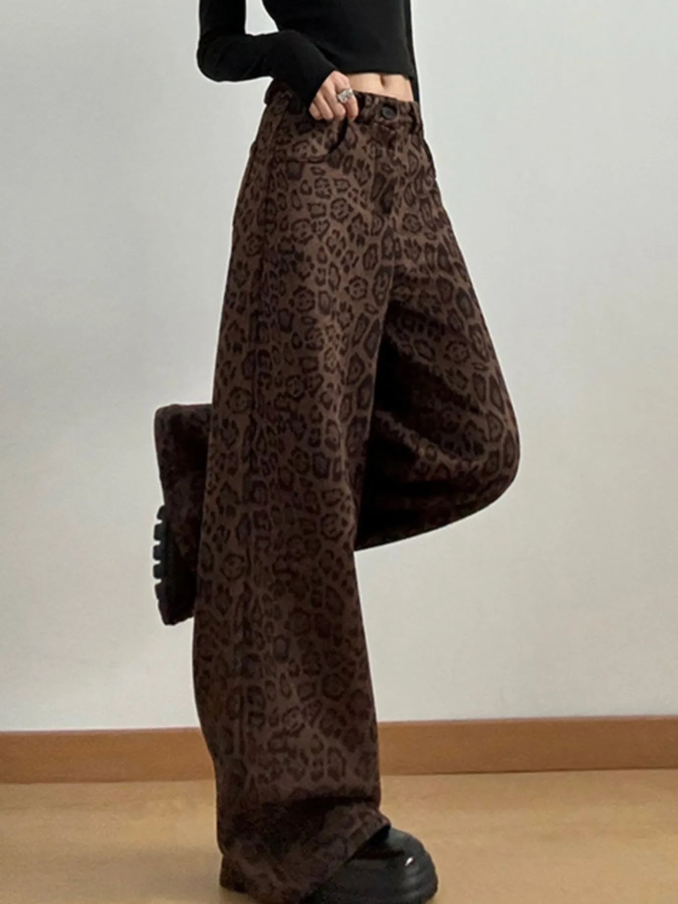 Leopard Print Wide Leg High Waist Pants