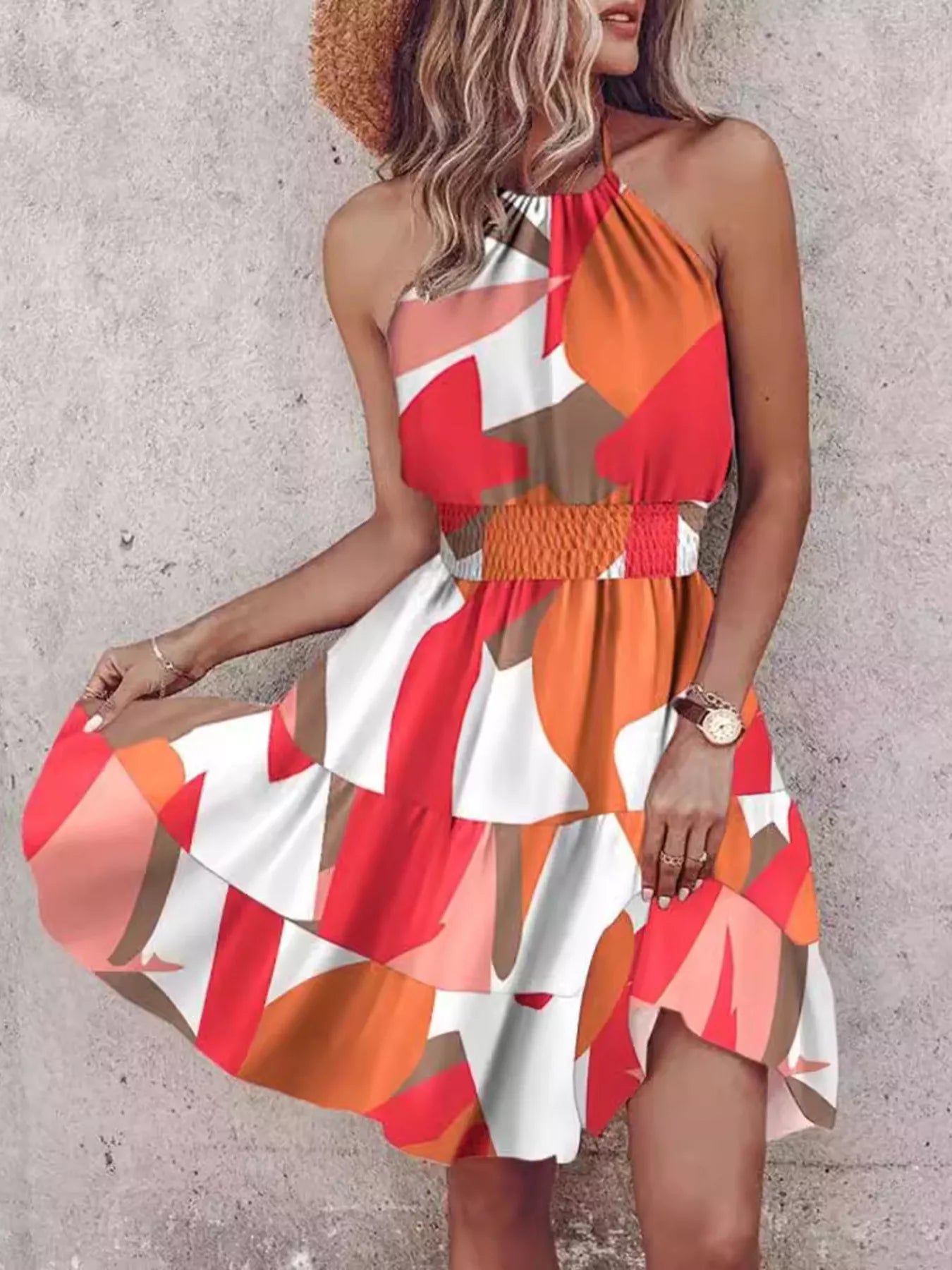 Bohemian Printed Halter Mini Dress