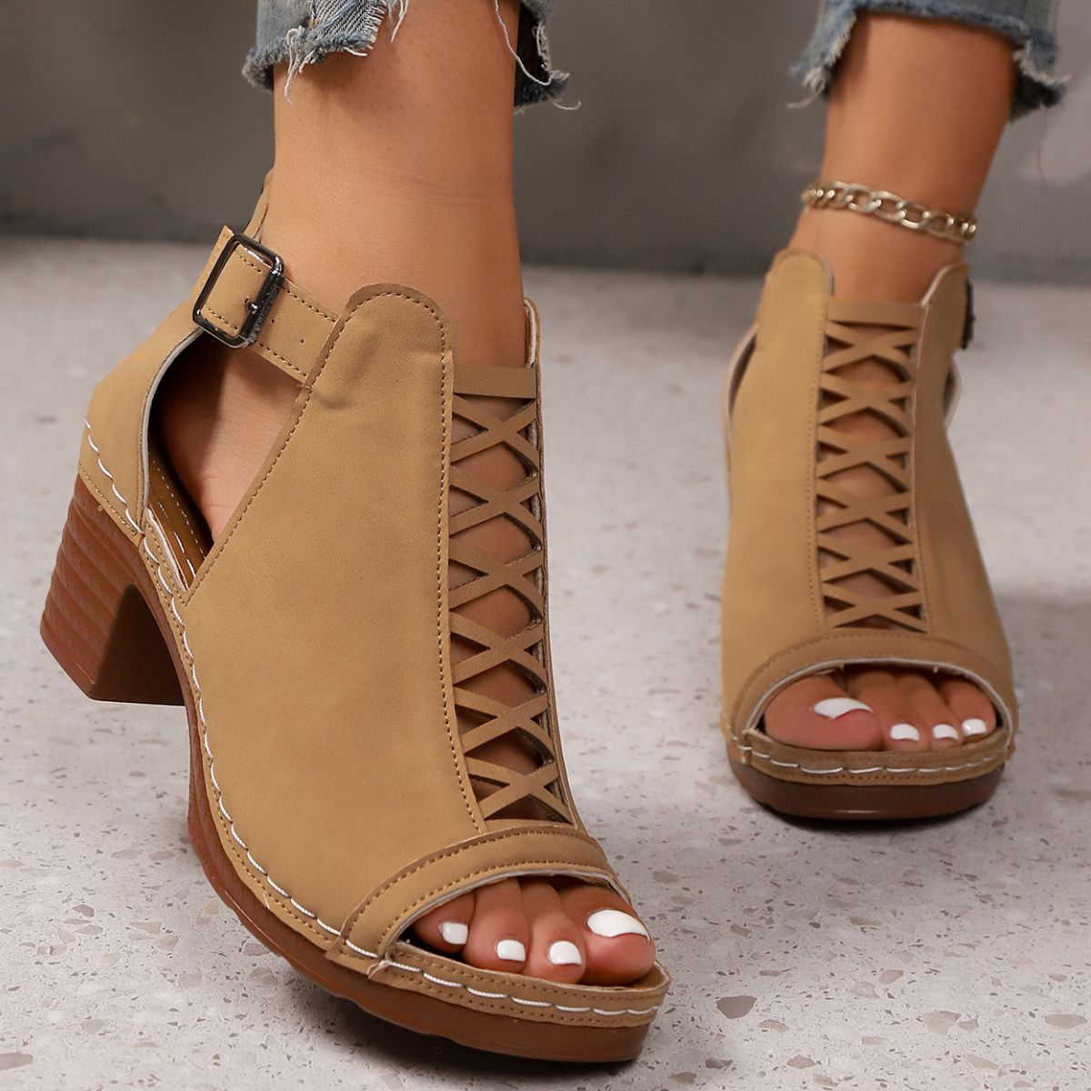 Open Toe Block Heels Sandals