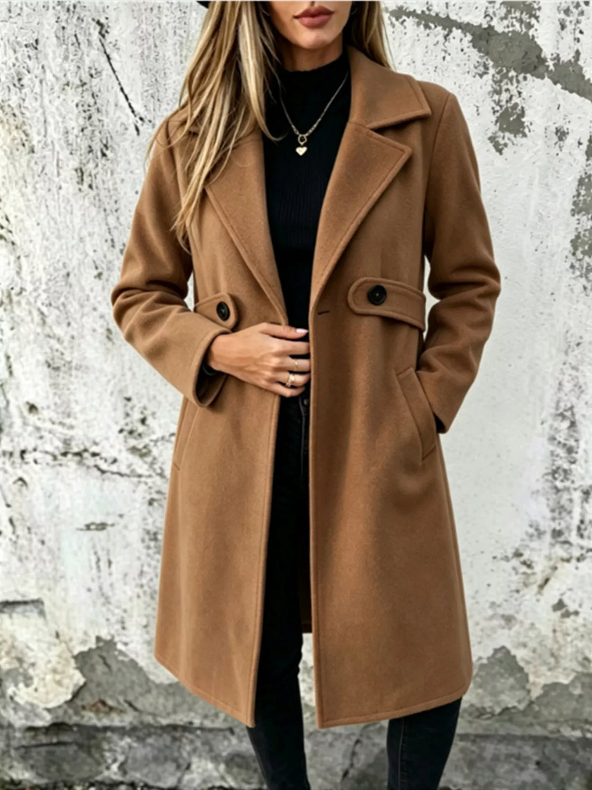 Full Size Lapel Collar Longline Overcoat Plus Size