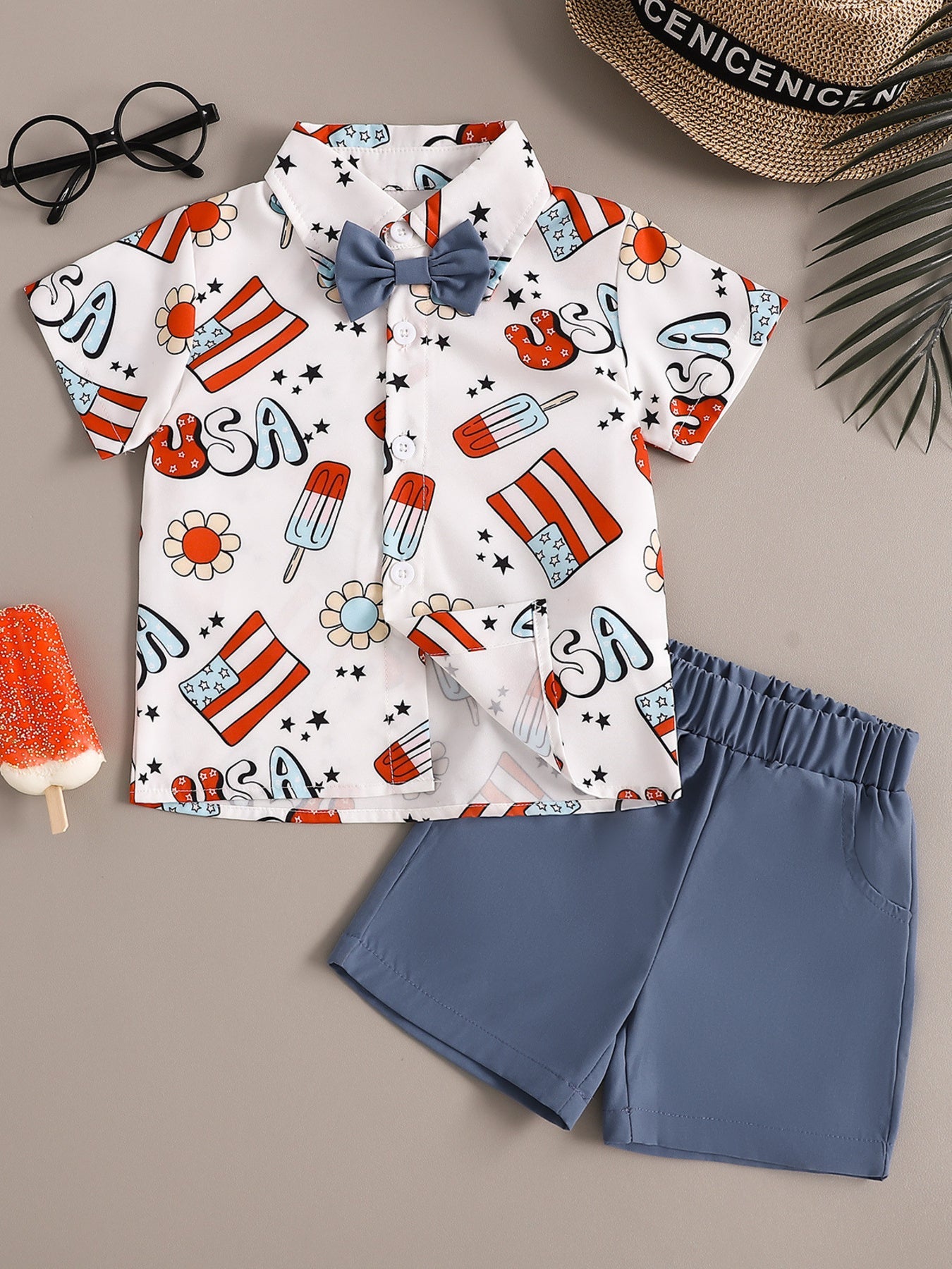Children's Printed Short Sleeve Shirt and Shorts Set