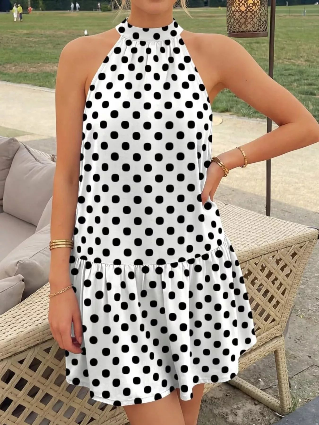 Polka Dot Halter Neck Mini Dress