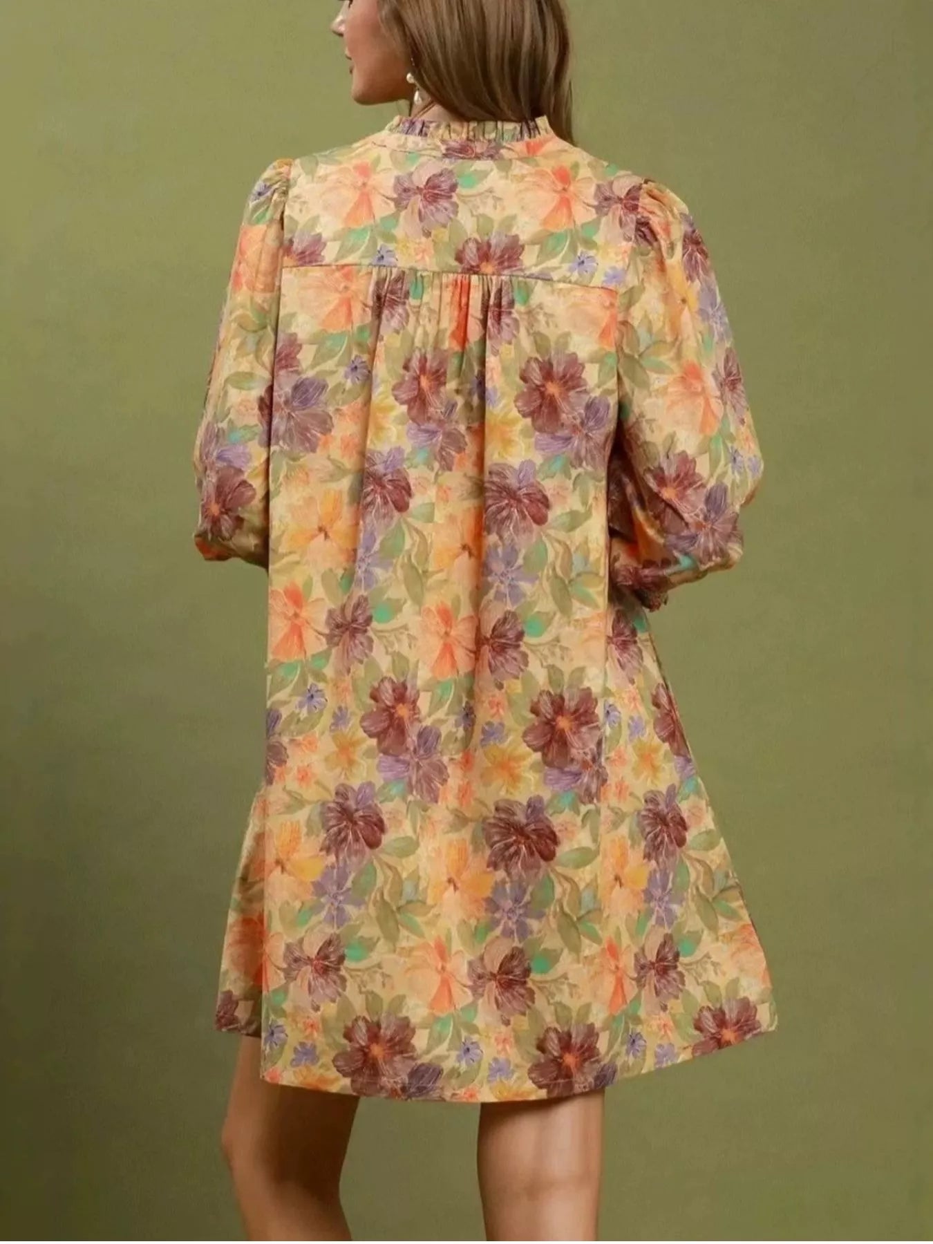 Vintage Floral Print 3/4 Sleeve Dress
