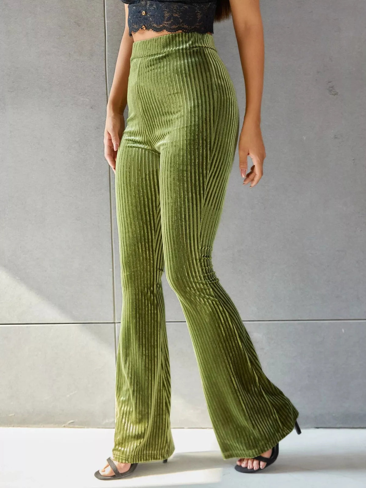High-Waisted Ribbed Velvet Flare Pants