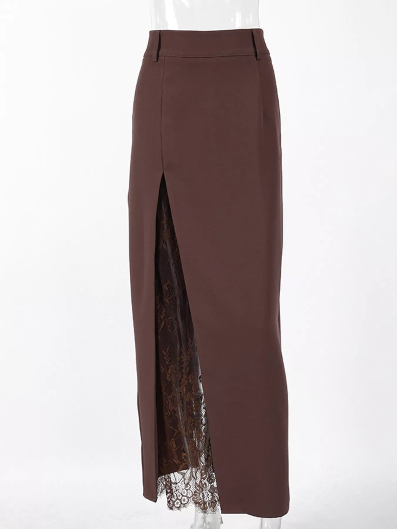 Elegant Lace-Trimmed Slit A-Line Skirt