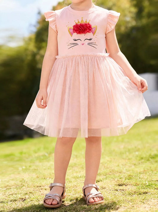 Children's Ruffled Sleeve Tulle Dress