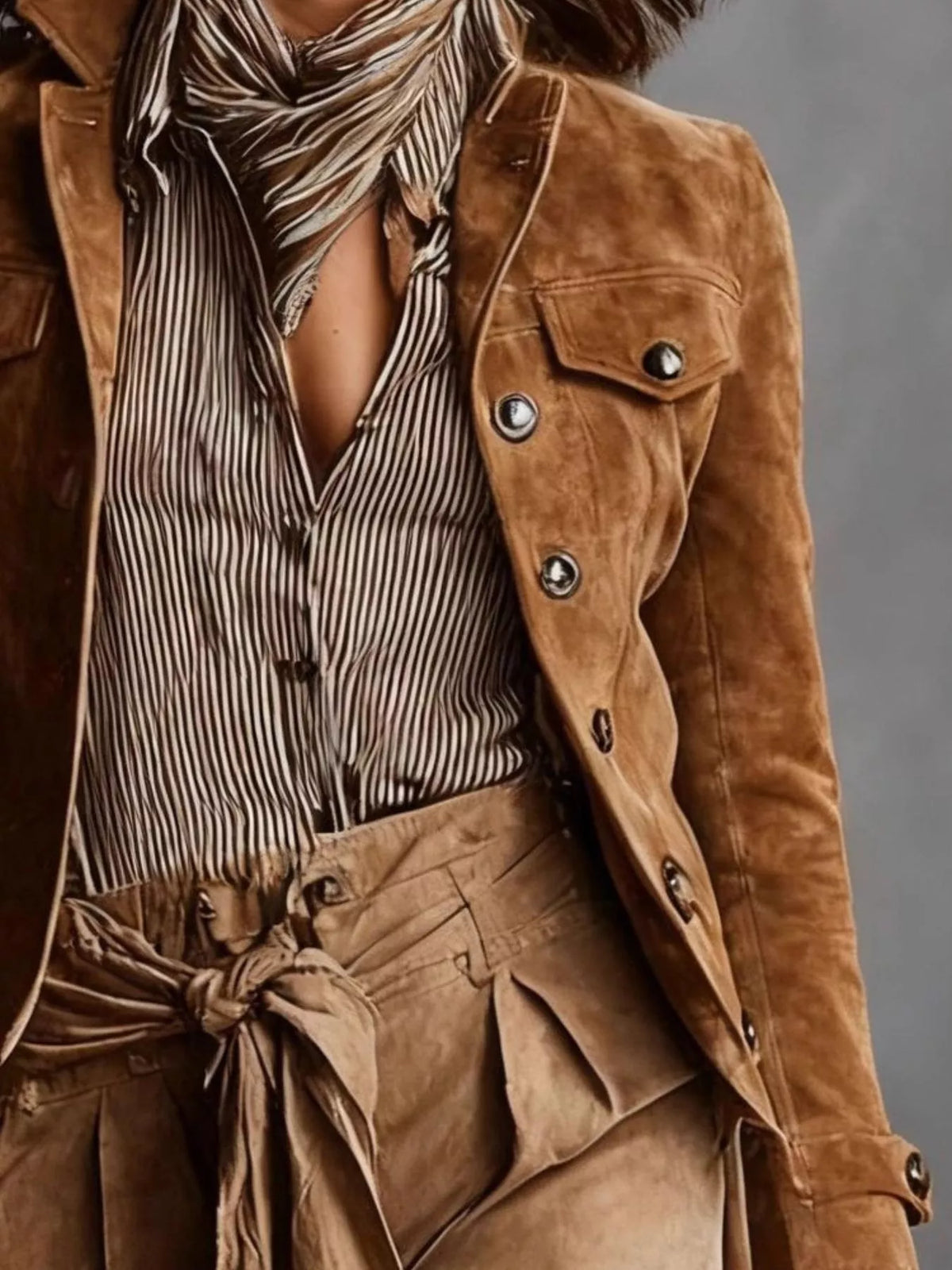 Full Size Suede Utility Blazer with Button-Front Detail Plus Size