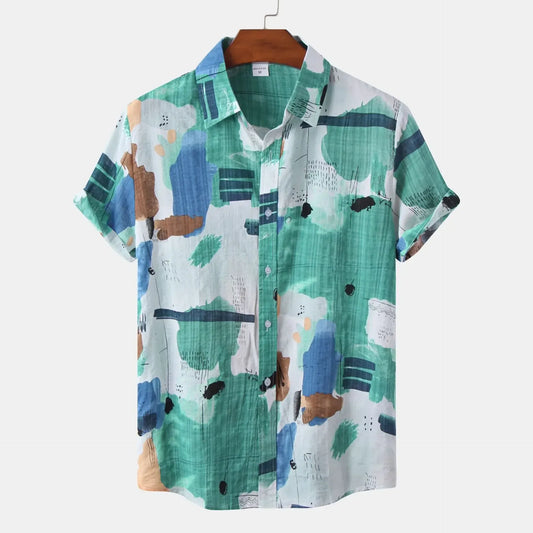 Men's Plus Size Abstract Print Short Sleeve Button-Up Shirt