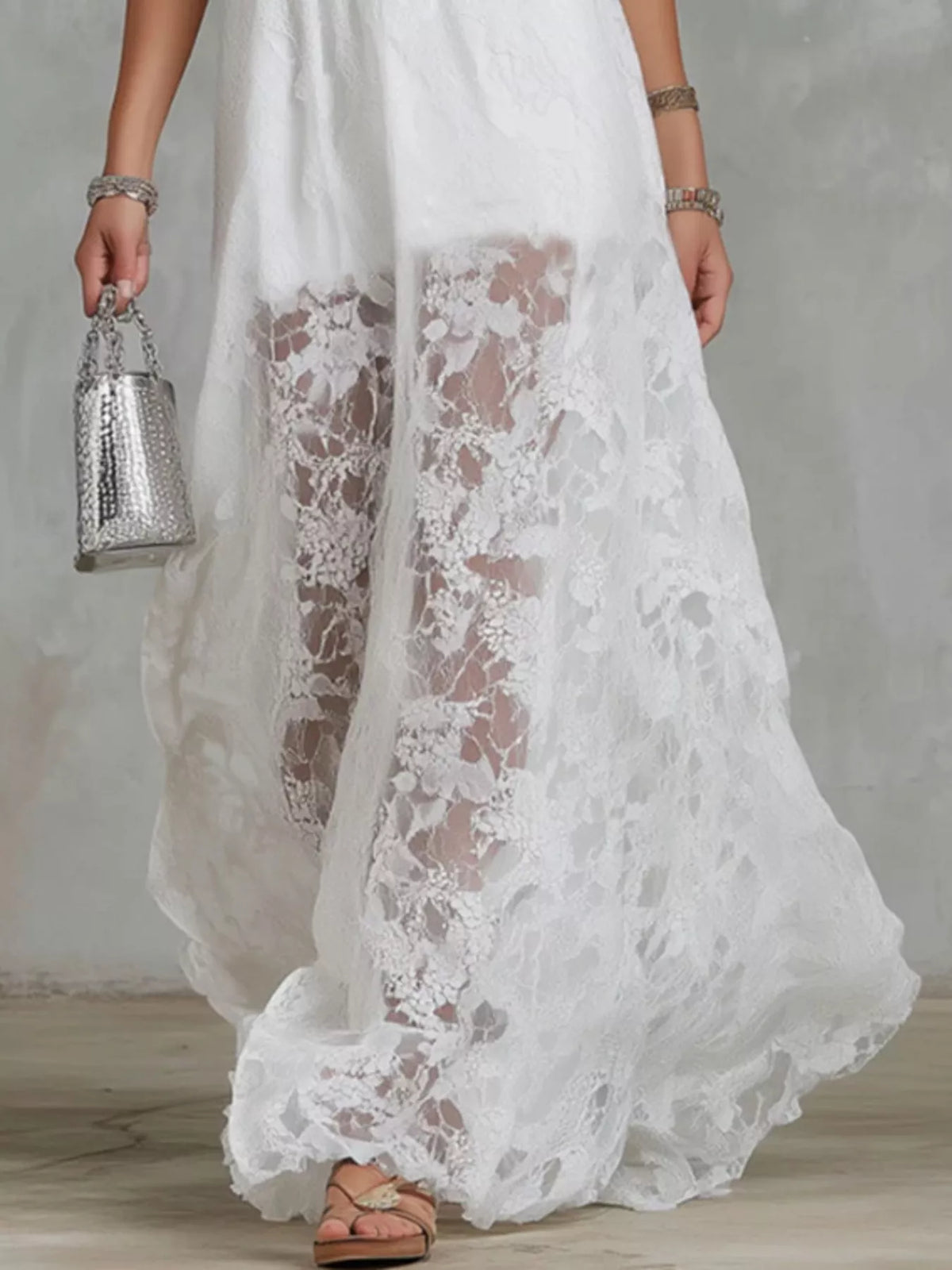 Halter Neck Lace Hem Maxi Dress