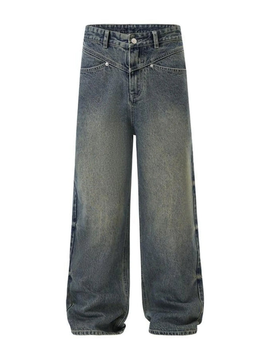 Men's Full Size Vintage Wash Wide Leg Jeans Plus Size