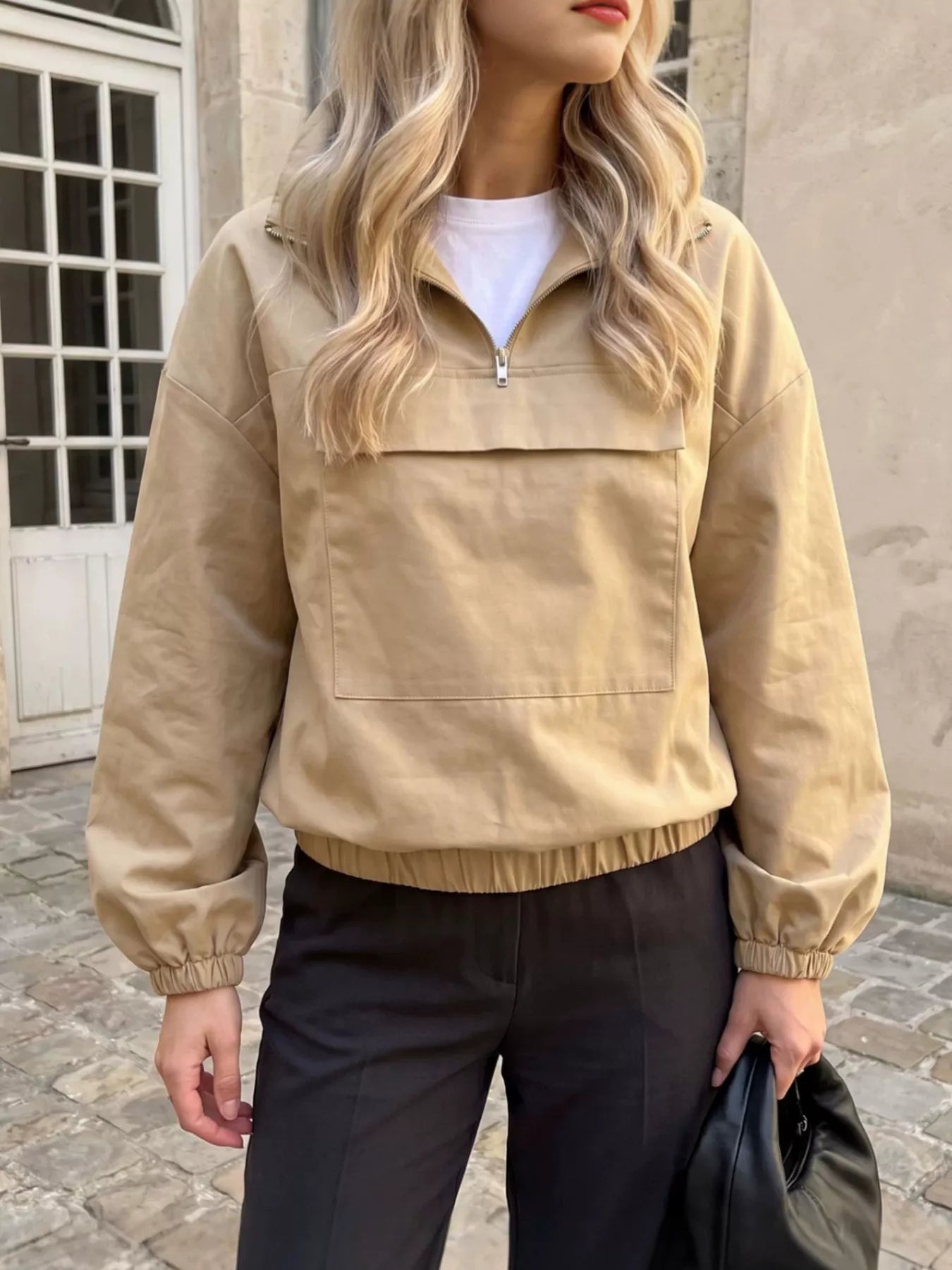 Quarter Zip Front Flap Pocket Top