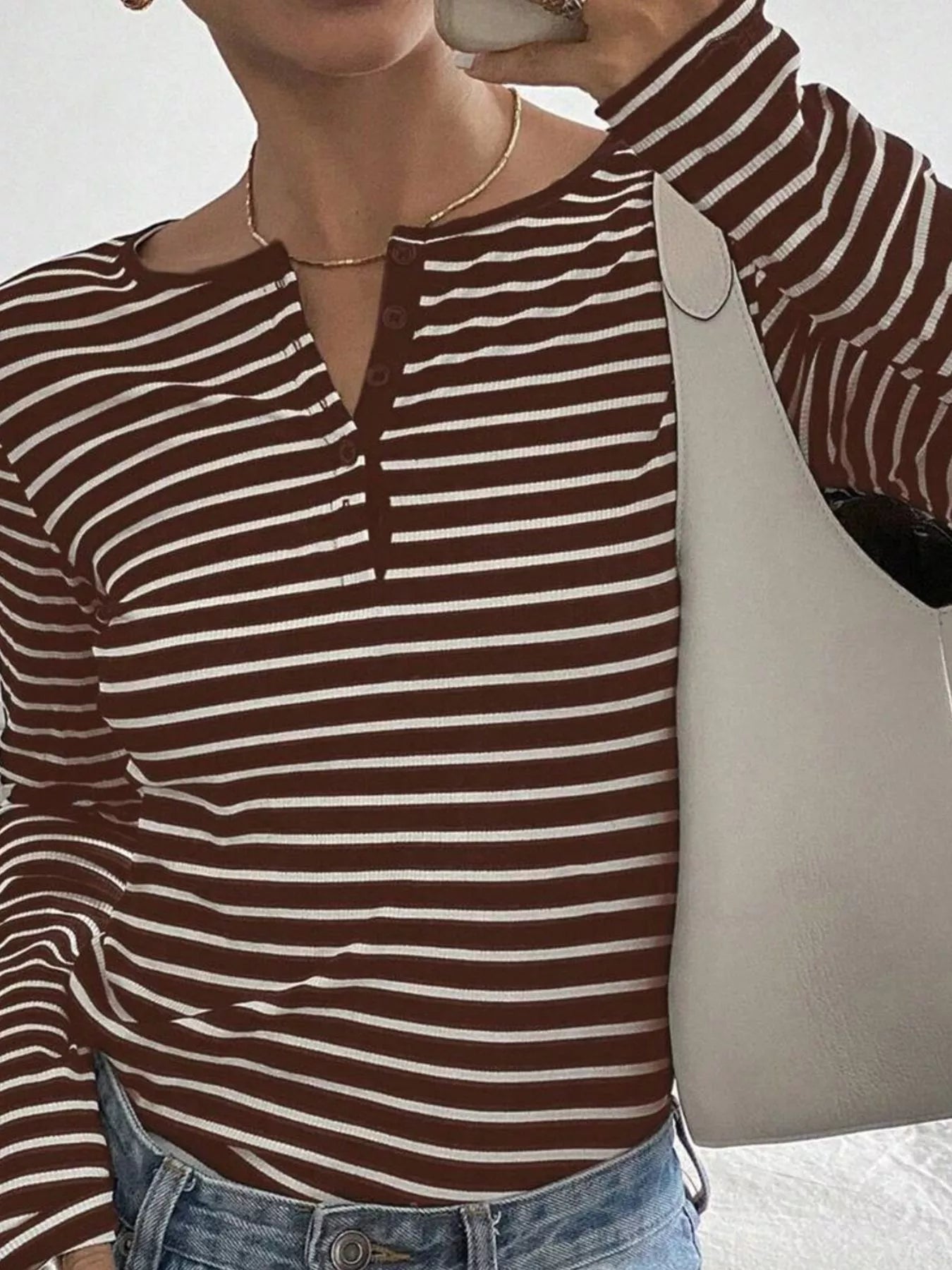 Long Sleeve Striped Henley T-Shirt